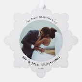 Photo Template Our First Christmas Married Merry Ornament Karte (Rückseite)
