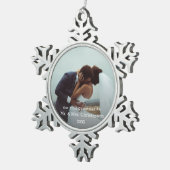 Photo Template Our First Christmas Married Merry Schneeflocken Zinn-Ornament (Rechts)