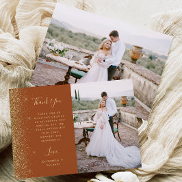 Photo Terracotta Gold Glitter Script Wedding Dankeskarte