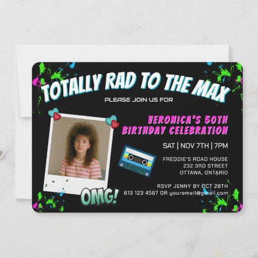 Photo Totally 80s Retro Birthday Party Invitation Einladung (Vorderseite)