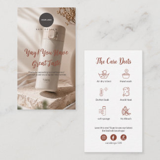 Photo Tumbler Care Instruction Thank You Card Logo Visitenkarte