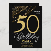 Photo Typography Botanical Elegant 50 Birthday Einladung (Vorne/Hinten)