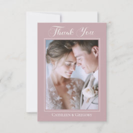 Photo Upload Dusty Pink Floral Wedding Calligraphy Dankeskarte