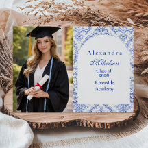 Photo Vintage Blue Botanical Graduation Party