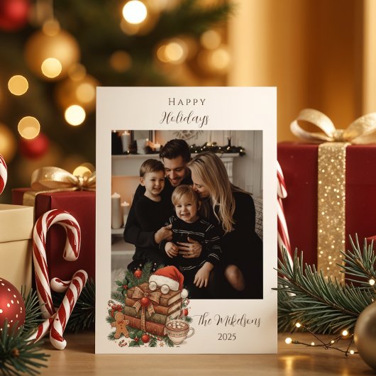 Photo Vintage Book Lover Christmas Feiertagskarte