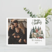 Photo Vintage Christmas Village Feiertagskarte (Stehend Vorderseite)