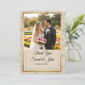 Photo Wedding Elegant Gold Frame Minimalist Floral Dankeskarte (Stehend Vorderseite)