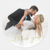 Photo Wedding Thank You Gold Script Circle  Runder Aufkleber (Vorderseite)