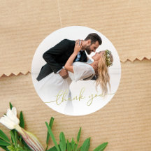 Photo Wedding Thank You Gold Script Circle 