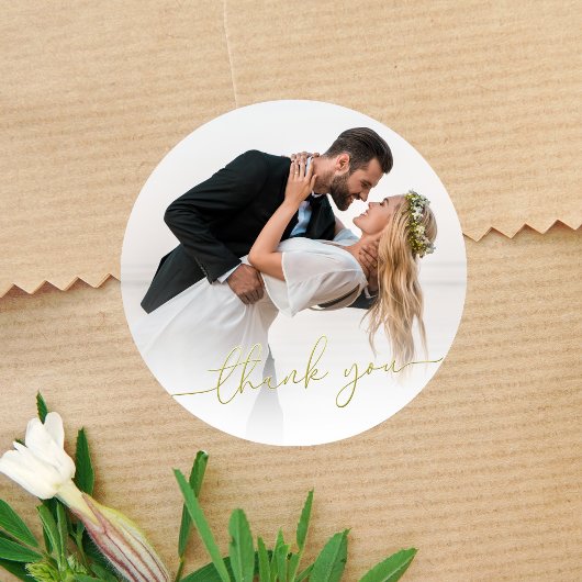 Photo Wedding Thank You Gold Script Circle  Runder Aufkleber