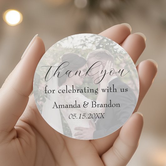 Photo Wedding Thank You Runder Aufkleber