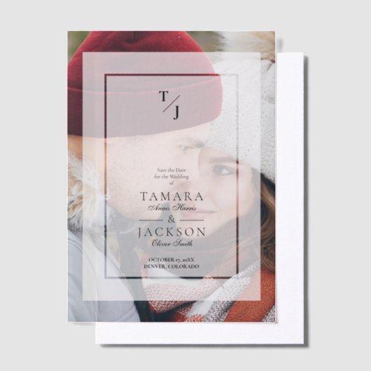 Photo Wedding Vellum Transparency Effect Initials Pergament Einladungen (Versetzt)