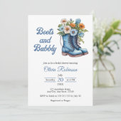 Photo Western Blue Boots & Bubbly Bridal Shower Einladung (Stehend Vorderseite)
