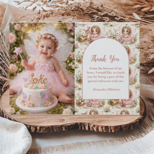 Photo Whimsical Fairy First Birthday Dankeskarte