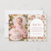 Photo Whimsical Fairy First Birthday Dankeskarte (Vorderseite)