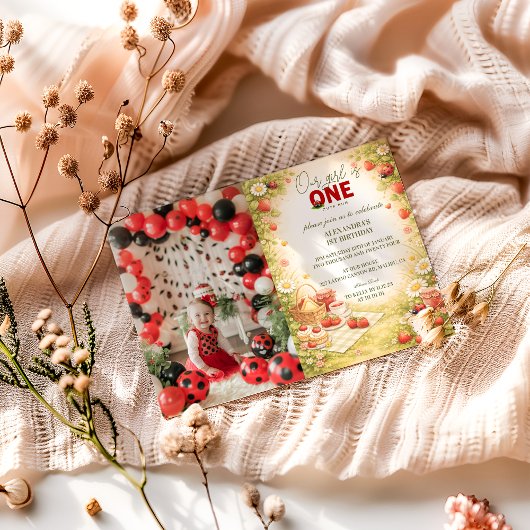 Photo Whimsical Meadow Lady Bug 1st Birthday Einladung