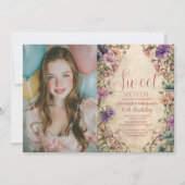 Photo Whimsical Pastel Wildflower Sweet 16 Einladung (Vorderseite)