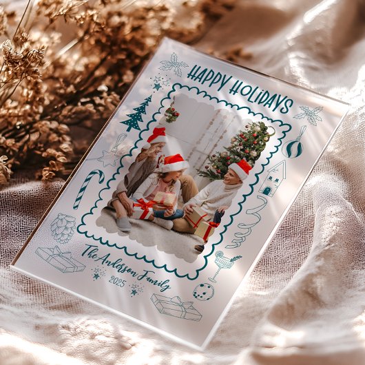 Photo Whimsical Quirky Doodle Holiday Acryleinladungen