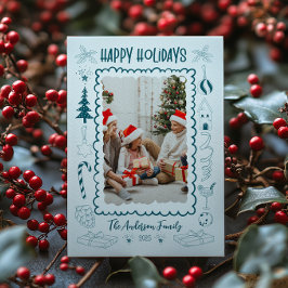 Photo Whimsical Quirky Doodle Holiday Feiertagskarte