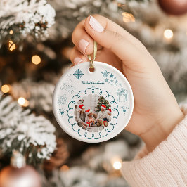 Photo Whimsical Quirky Doodle Holiday Keramik Ornament
