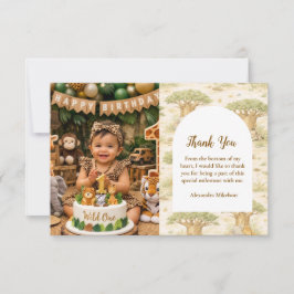 Photo Wild One Neutral Safari First Birthday Dankeskarte