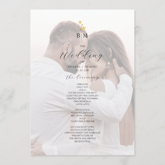 Photo Wildflower Minimalist Wedding Programm (Vorderseite)