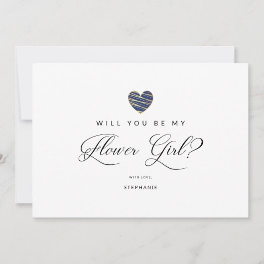 Photo Will You Be My flower Girl Navy Heart (Vorderseite)
