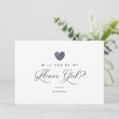 Photo Will You Be My flower Girl Navy Heart (Stehend Vorderseite)