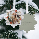 Photo Wreath Framed Personalized Christmas<br><div class="desc">Add your own photo and text to this customizable hanging ornament card.. ideal for Christmas or any other event / occasion .. personalized to suit your requirements .. designed in a delicate green palate with a place for your photograph to the front surrounded by a stunning floral winter wreath frame...</div>