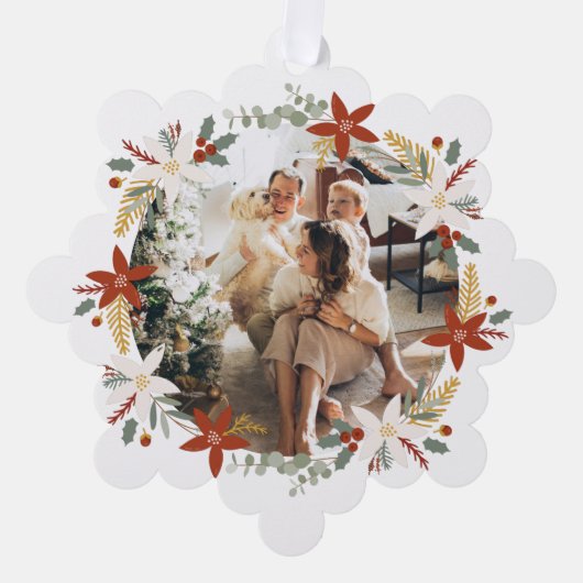 Photo Wreath Framed Personalized Christmas Ornament Karte (Vorderseite)