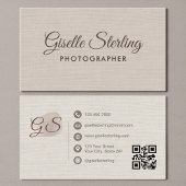 Photographer Beige Linen Modern Elegant QR Code Visitenkarte