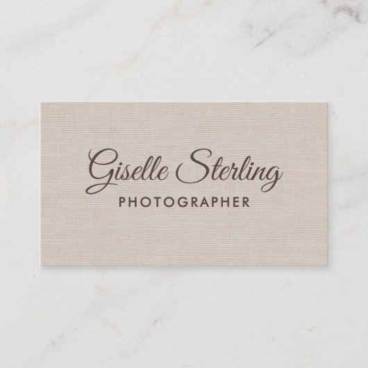 Photographer Beige Linen Modern Elegant QR Code Visitenkarte (Vorderseite)