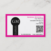 Photographer camera and QR code hot pink Visitenkarte (Rückseite)