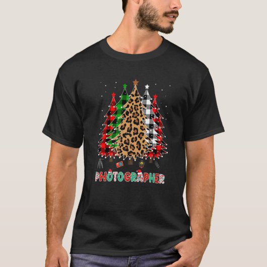 Photographer Leopard Red White Green Plaid Christm T-Shirt (Vorderseite)