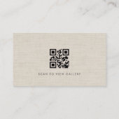 Photographer Luxury Neutral Linen QR Code Visitenkarte (Rückseite)