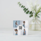 Photographer Model Photos QR Code Social Media Quadratische Visitenkarte (Stehend Vorderseite)