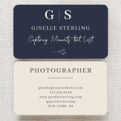Photographer Navy Blue Monogram Visitenkarte