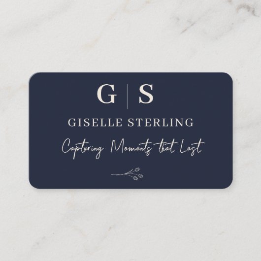 Photographer Navy Blue Monogram Visitenkarte (Vorderseite)
