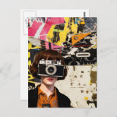 Photographer Woman Grunge Mixed Media Collage  Postkarte (Vorne/Hinten)