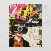 Photographer Woman Grunge Mixed Media Collage  Postkarte (Vorderseite)