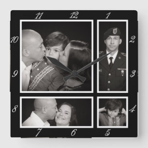 Photographic Collage Four Modern Family Decor Quadratische Wanduhr