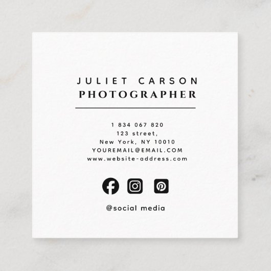 Photography Calligraphy Script Circle Photo Quadratische Visitenkarte (Rückseite)