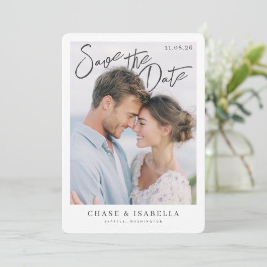 PhotoPop Save the Date Romantic Script (Stehend Vorderseite)