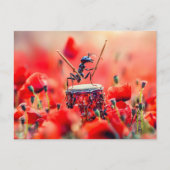 Photorealistic Ant Playing Drums in a Poppy Field Postkarte (Vorderseite)