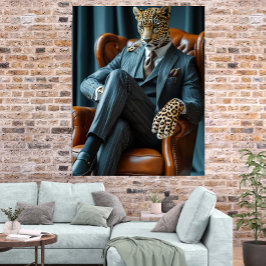 Photorealistic Bossy Leopard Digital Art Poster