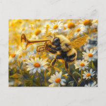Photorealistic Bumblebee Playing Trumpet in Front 
