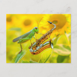 Photorealistic Grasshopper Playing Saxophone Postkarte