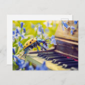 Photorealistic Oil Beetle Playing Piano Among Blue Postkarte (Vorne/Hinten)