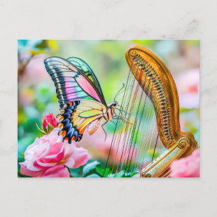 Photorealistic Swallowtail Butterfly Playing Harp Postkarte