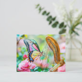 Photorealistic Swallowtail Butterfly Playing Harp Postkarte (Stehend Vorderseite)